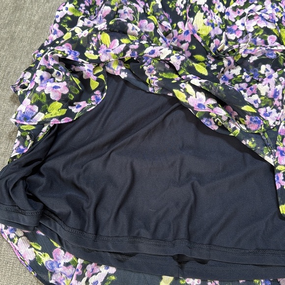 Tommy Hilfiger Womens Floral Ruffle Chiffon Fit & Flare Dress Purple Green 14 - Picture 6 of 11